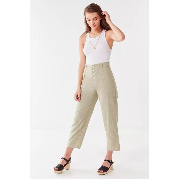 Urban Outfitters Maria Button-Fly Tapered Trouser, Taupe, Size 0 - Picture 2 of 4